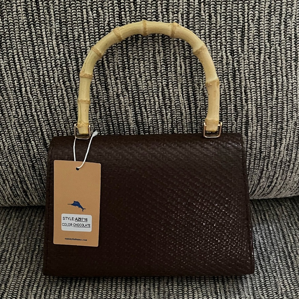 Tommy Bahama Dark Brown Bamboo-Handle Top-Handle Bag - Picture 2 of 4